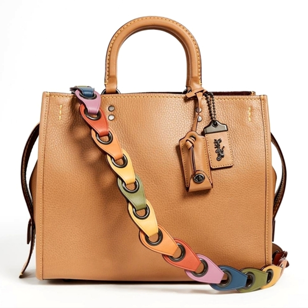 Coach Brown Crossbody Bag with Colorful Chain Strap
